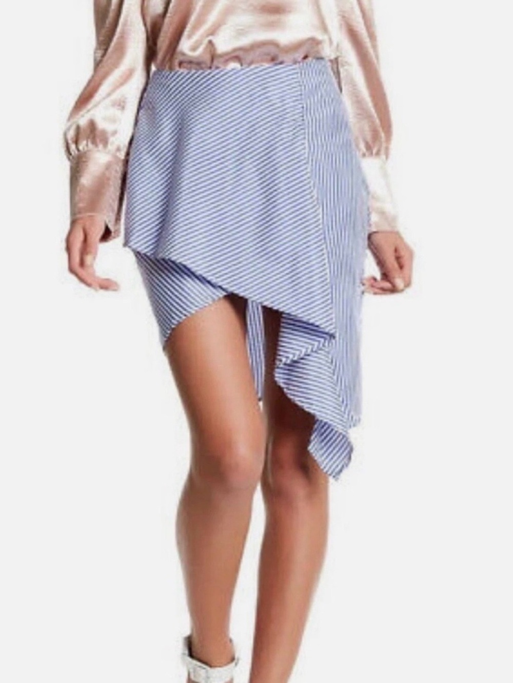 JOA Los Angeles Blue White Striped‎ Asymmetrical Wrap Skirt Size L
